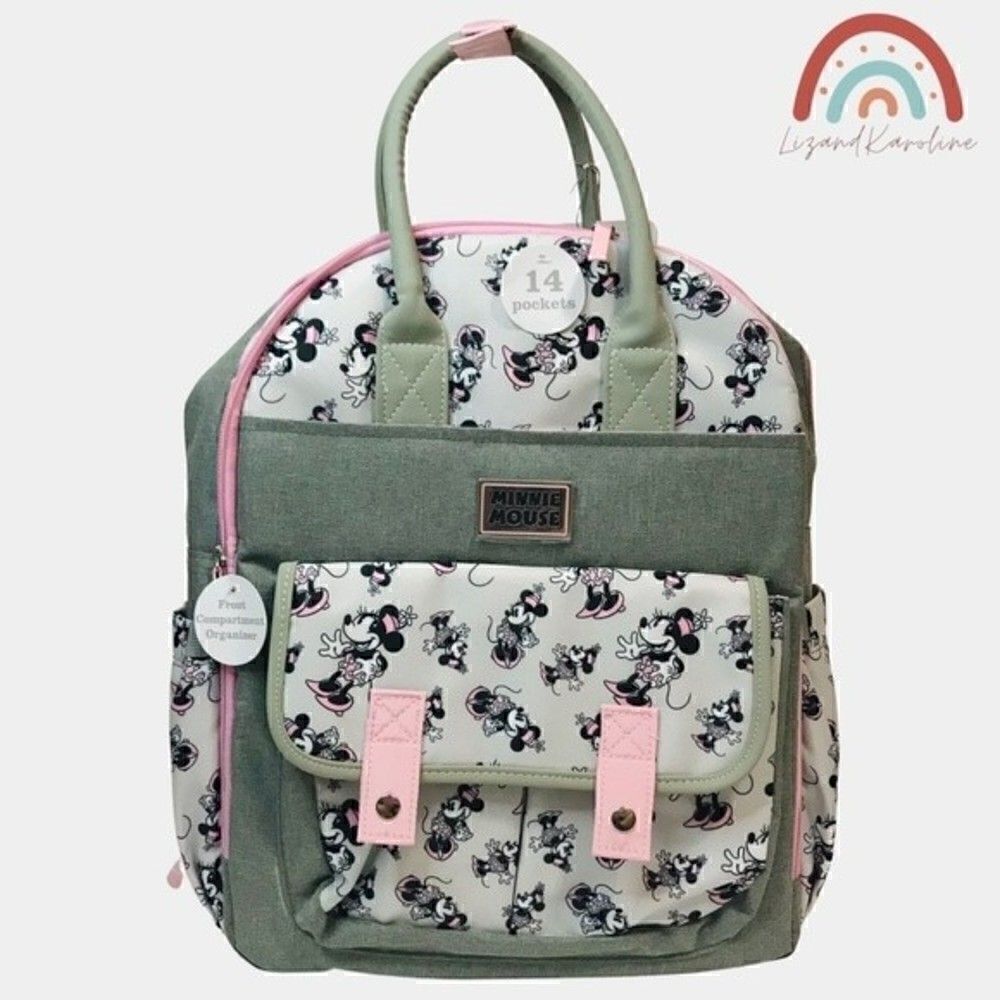 New! Disney Baby Minnie Mouse Multi-Piece Diaper Backpack Changing Pad Bag Set - Picture 1 of 16